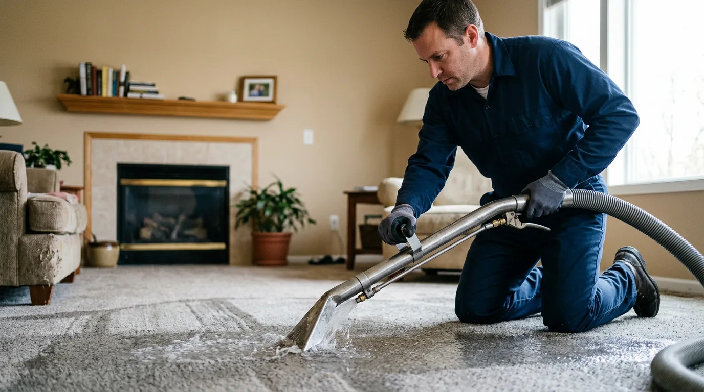 Water damage restoration technician working near Anthony, KS